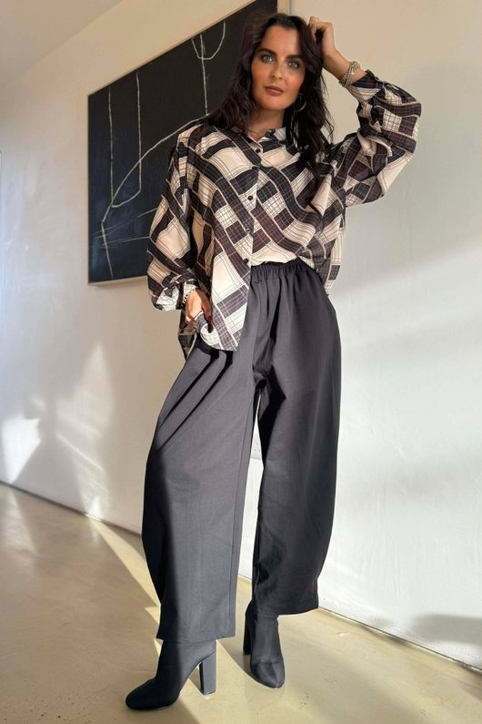 Ainsley Plaid Chiffon Blouse Stone